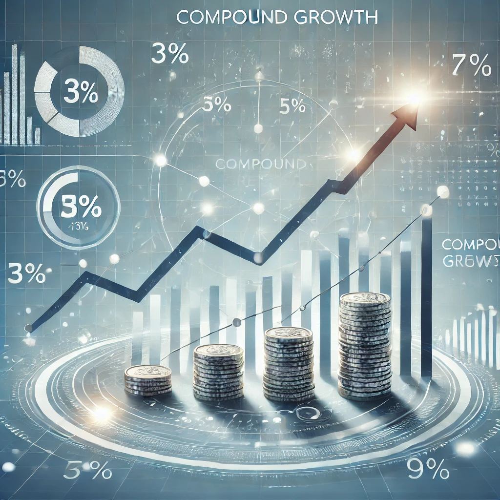 DALL·E 2025 01 05 05.43.05 A professional and approachable business themed image showcasing the concept of compound interest. The image features a financial graph with